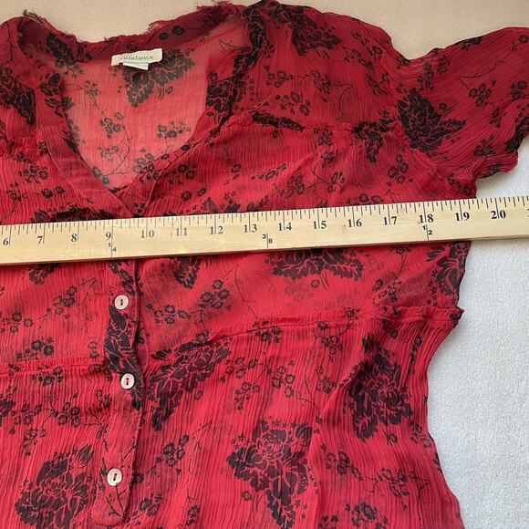 Sundance Shirt‎ Women Small Red Black Elodie Floral Popover Crinkle Whimsigoth - Picture 9 of 12